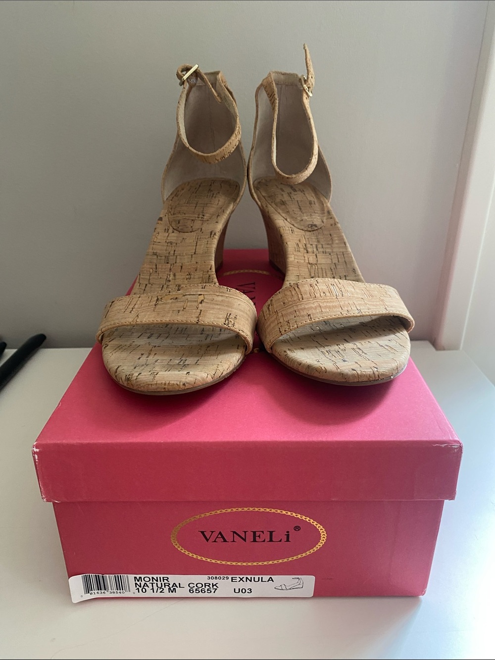 Vaneli Womens Cork Ankle-Strap wedge Sandals - Natural US 10.5